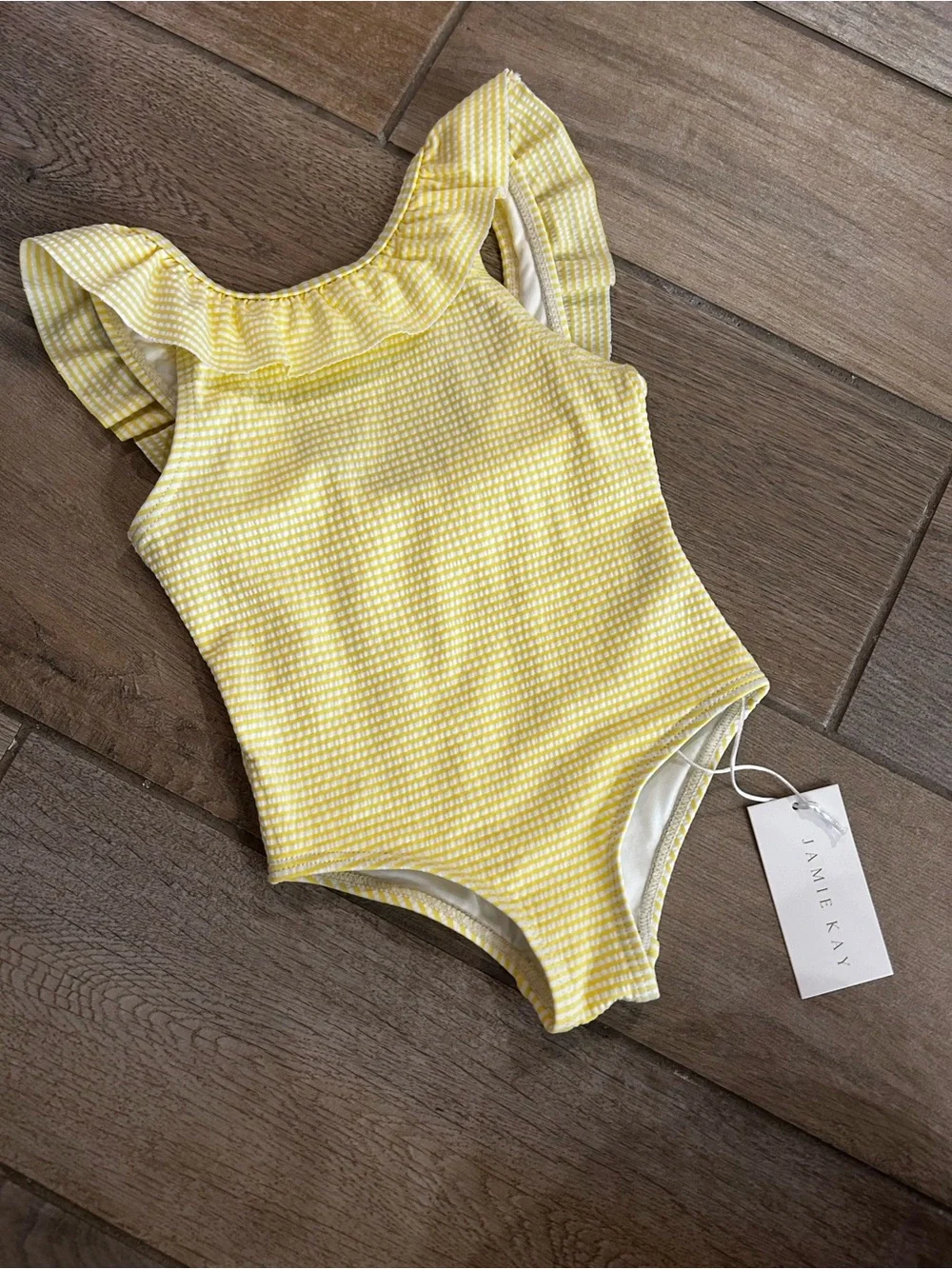 Jamie Kay Yellow Gingham Ruffle-Trim One-Piece Swimsuit